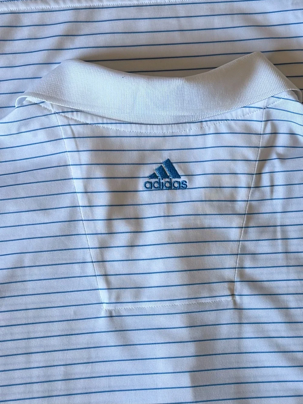 adidas Men’s White Polo with Thin Blue Stripes